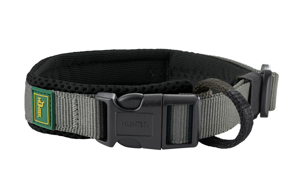 HUNTER Hundehalsband "Neopren Vario Plus", Grau-schwarz, für Hunde, rob. Kunststoffschnalle, Neoprenpolster, ideal für tägl. Gebrauch.