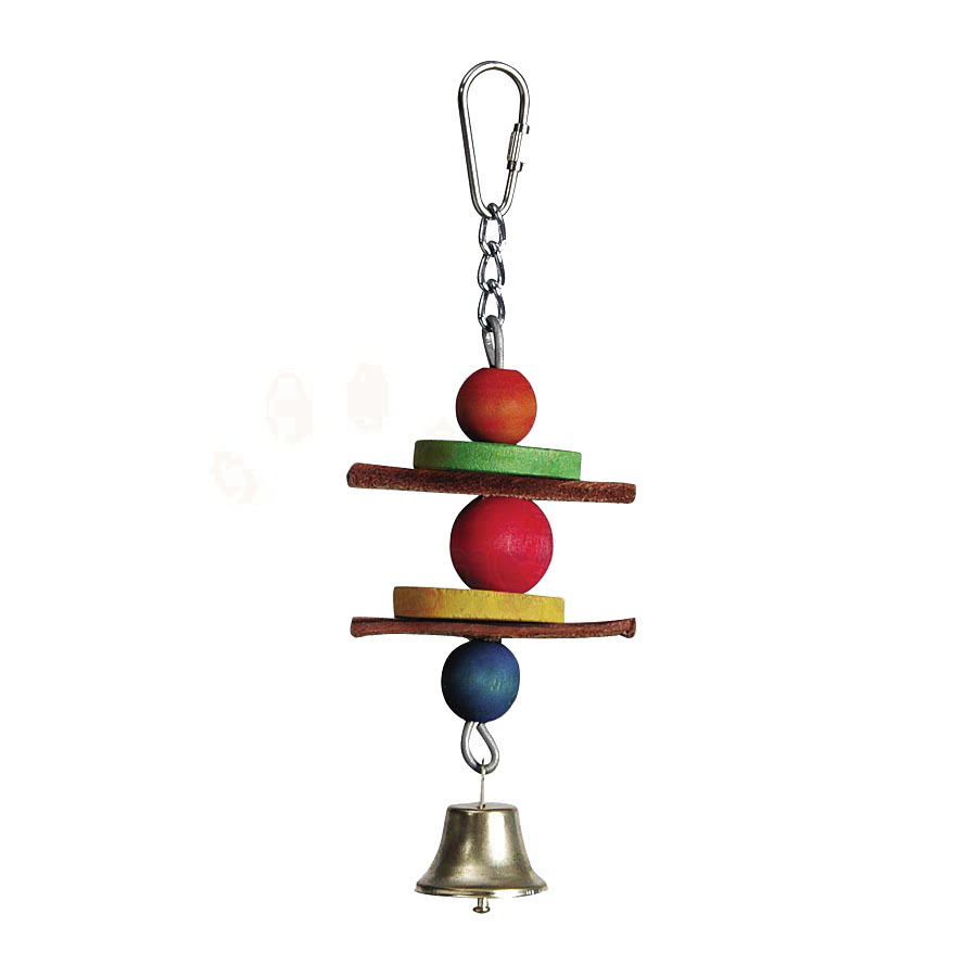 Trixie Natural Living Spielzeug m. Glocke f. Ziervögel, bunte Holzelemente, Leder, Metallglocke, fördert Aktivität, EAN: 4038964213149.