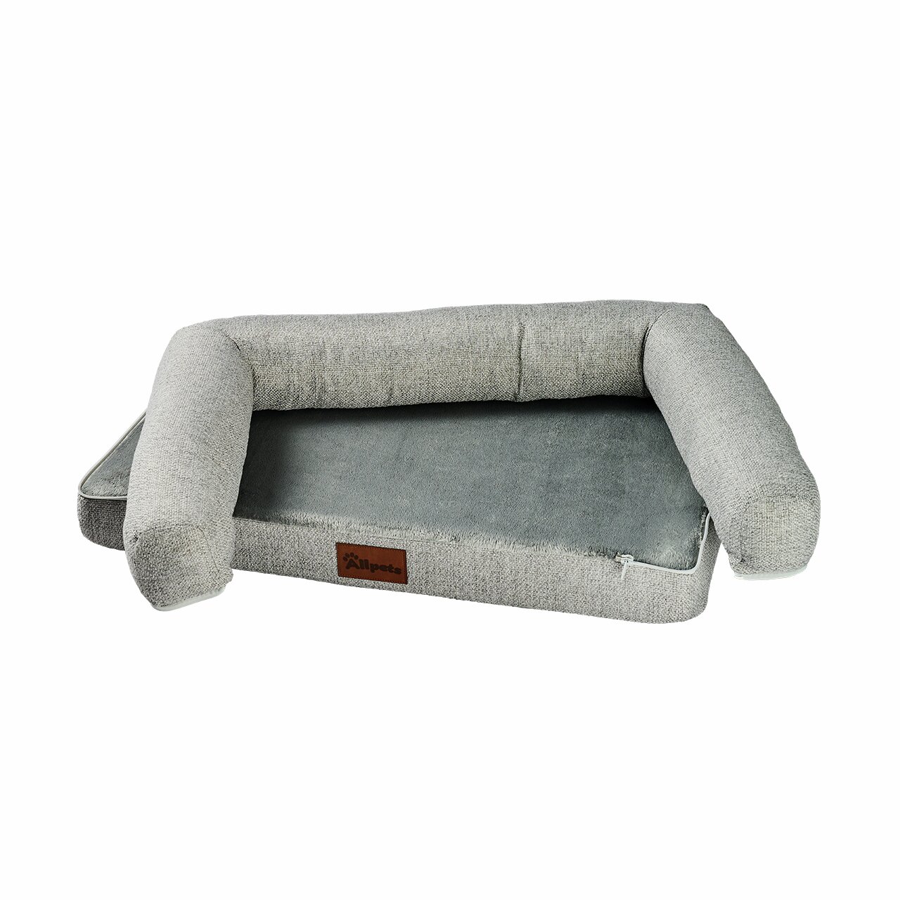 Hundebett Allpets 4251127255514, für mittelgr.-große Hunde, grau, weiche Liegefl., gepolst. Seiten, rechteckig, strapaz. Material.