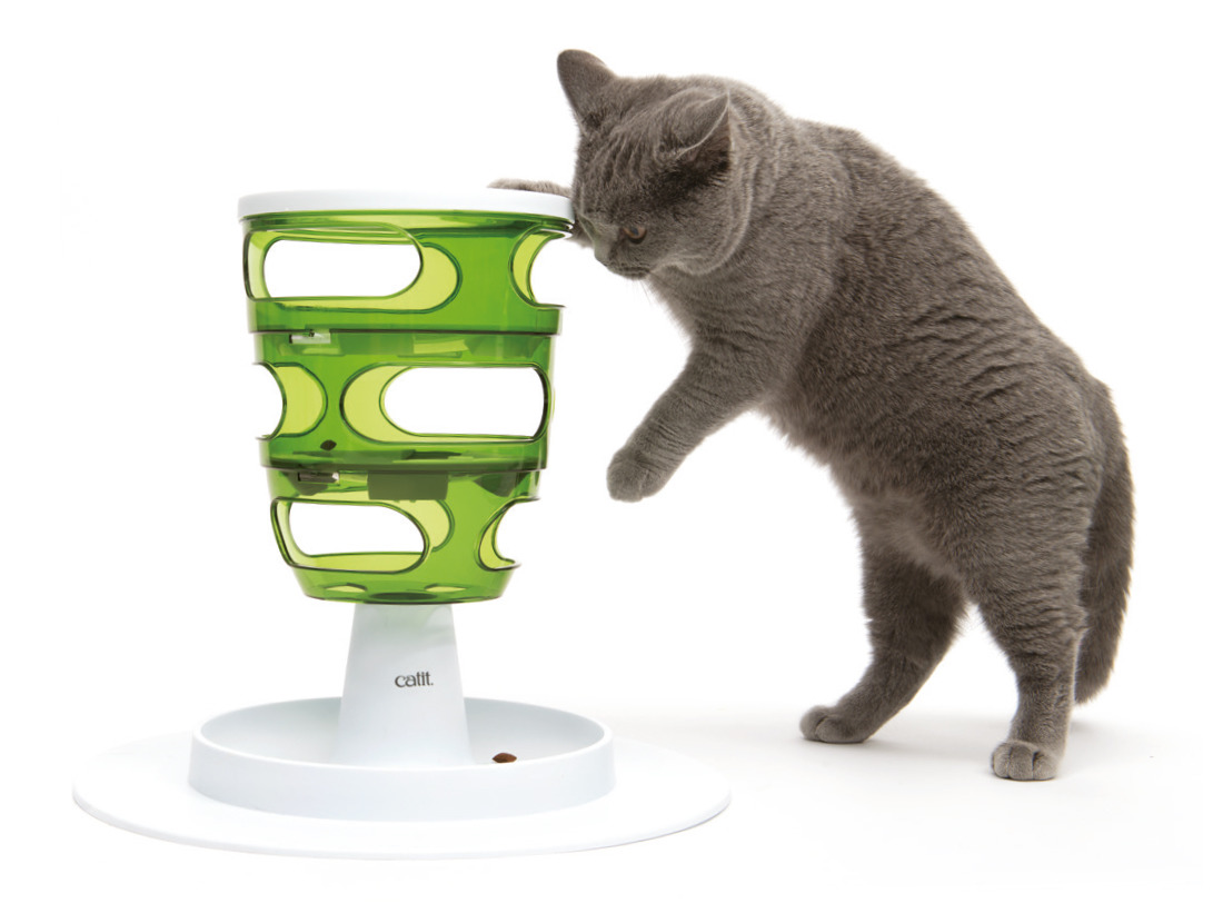 Catit Senses 2.0 Futterbaum, interaktiver Futterspender für Katzen, grün, fördert Jagdinstinkte, mentale & körperl. Stimulation.