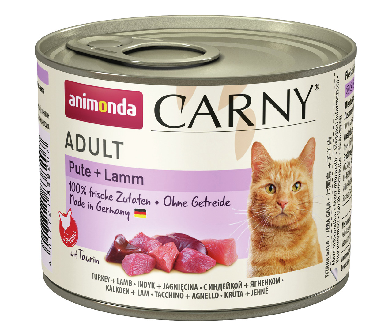 Animonda Carny Adult Katzenfutter, Pute & Lamm, für ausgewachsene Katzen, 100% frische Zutaten, ohne Getreide, Made in Germany, 200 g.