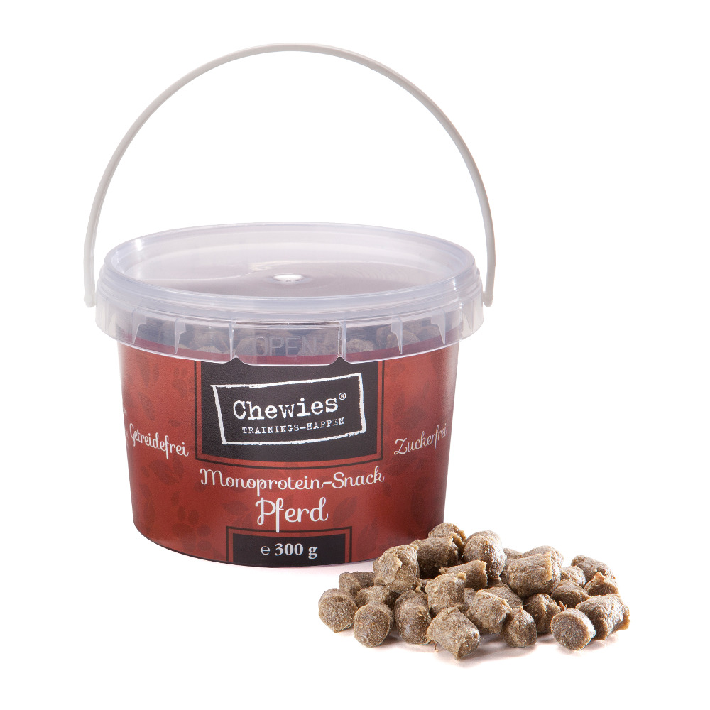 Chewies Trainings-Happen Monoprotein-Snack Pferd, getreide- & zuckerfrei, für Hunde, Geschmacksr. Pferd, 300 g.