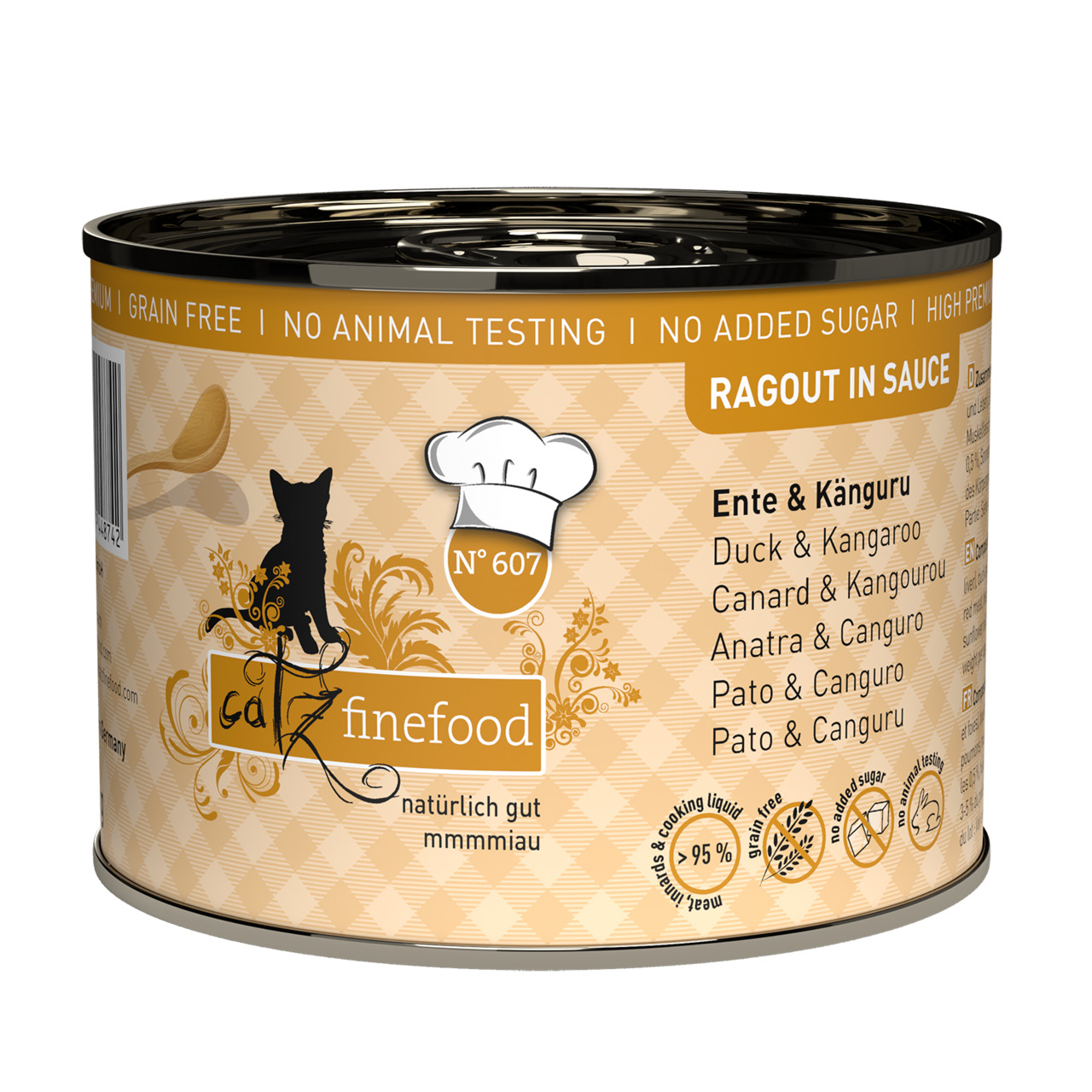 Catz finefood Katzenfutter, Ente & Känguru in Sauce, 200 g, getreidefrei, kein Tierversuch, kein Zuckerzusatz.