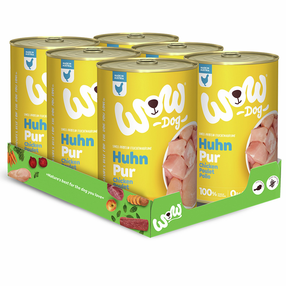 WOW DOG Huhn Pur, Single-Protein-Feuchtnahrung für Hunde, 6x400g, natürliche Zutaten, "Made in Austria".