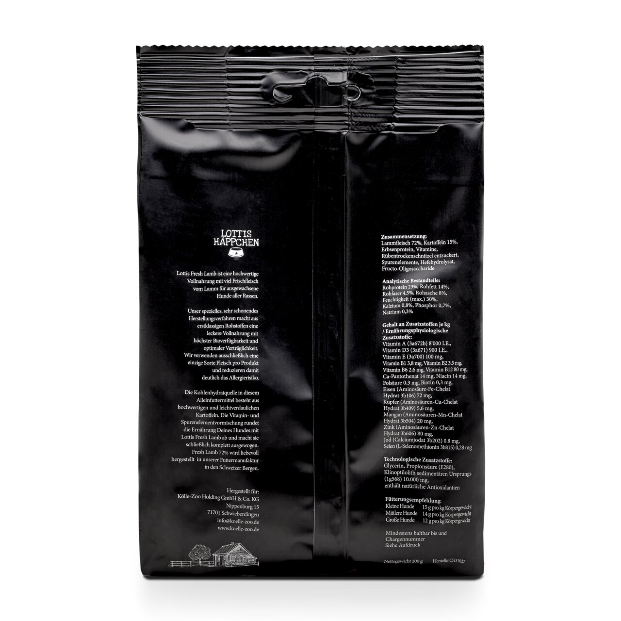 Lottis Häppchen Fresh Lamb, Alleinfutter f. ausgew. Hunde, Lamm+Kartoffeln, 2 kg, frische Zutaten, hohe Verdaulichkeit.