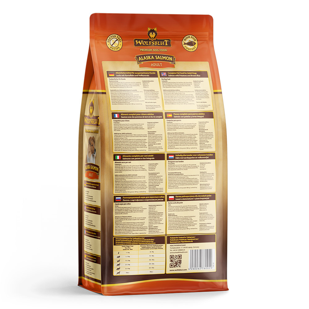 Wolfsblut Alaska Salmon Adult, Premium-Trockenfutter f. ausgewachsene Hunde, Lachs, getreidefrei, hoher Fischanteil, 15 kg.