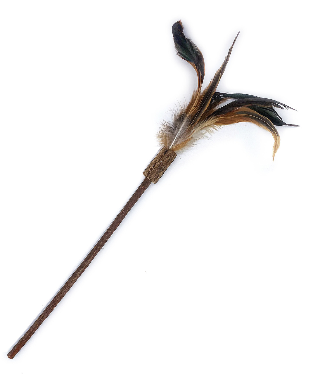 Aumüller Katzenspielangel, Holzstab m. echten Federn (braun-schwarz), für Katzen, fördert Bewegung & Jagdinstinkt.