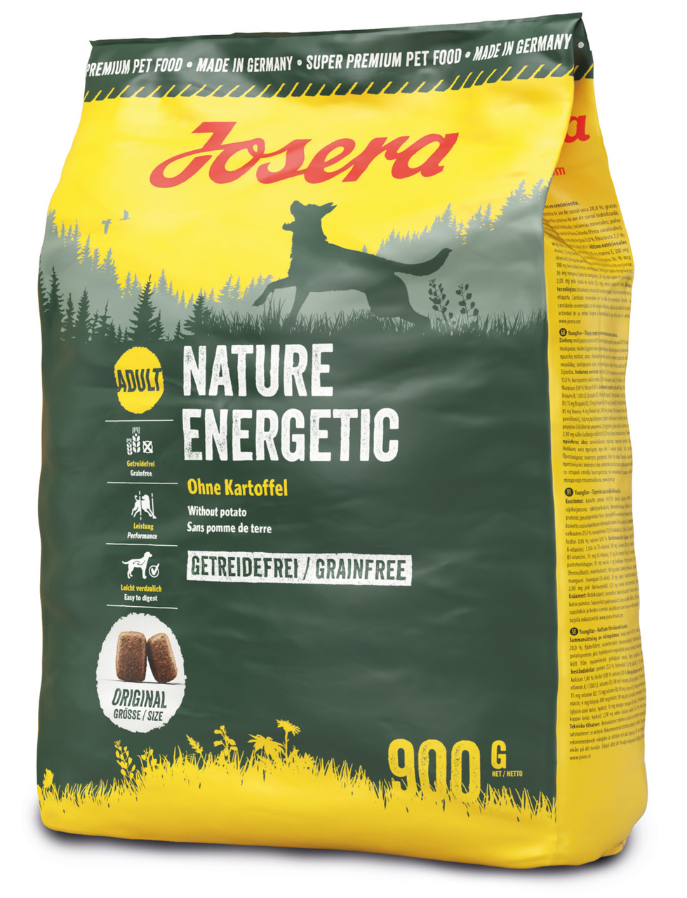Josera Nature Energetic, Trockenfutter für aktive, ausgewachsene Hunde, getreidefrei, ohne Kartoffeln, leicht verdaulich, 900 g.
