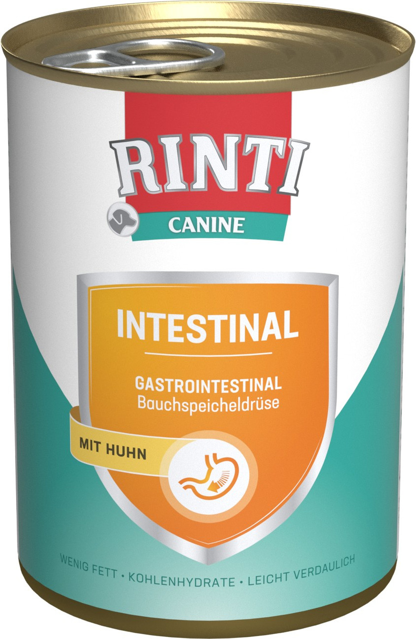 RINTI CANINE Intestinal Huhn, für Hunde mit sensibler Bauchspeicheldrüse & GI-Problemen, fettarm, leicht verdaulich, 400g.