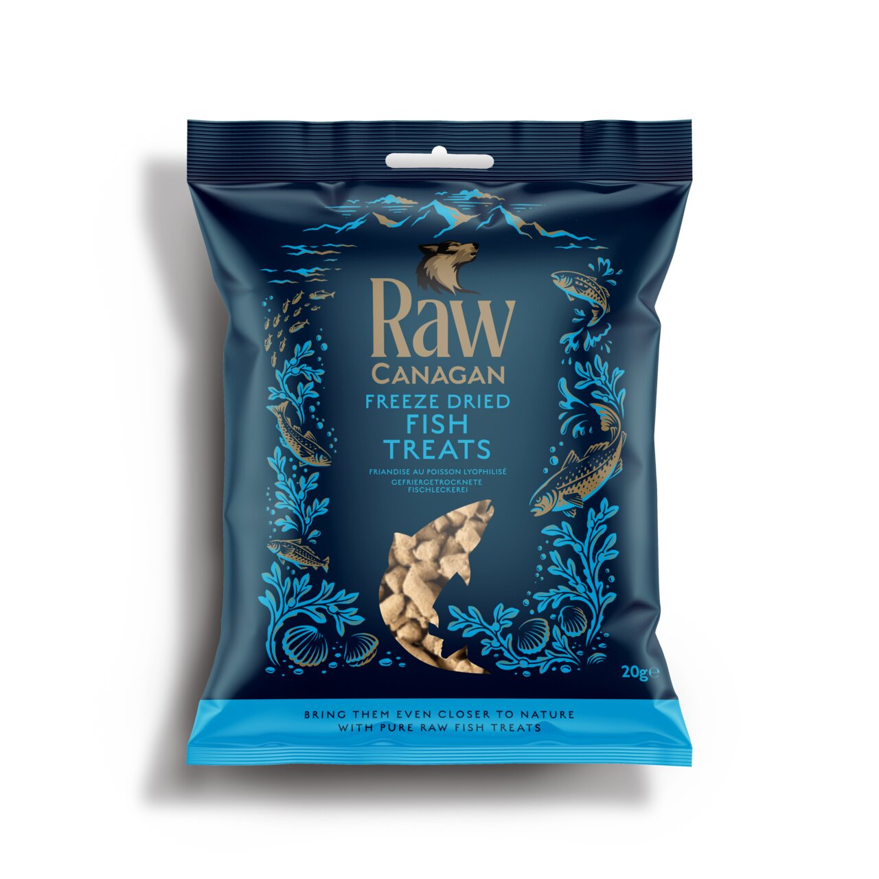 Gefriergetrocknete Fischleckerlis von Canagan für Hunde und Katzen, Geschmacksrichtung Fisch, Packungsinhalt 20 g.