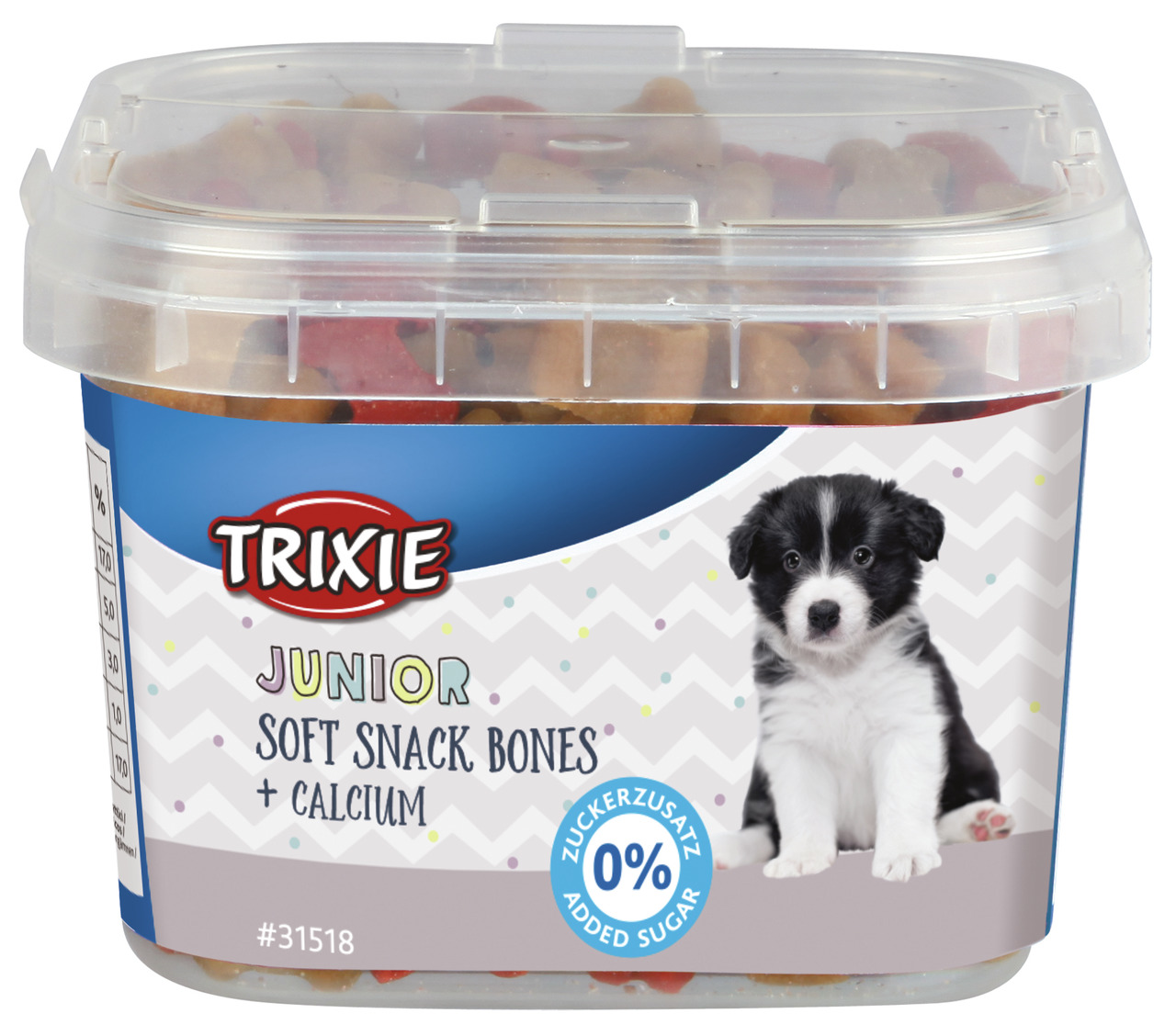 TRIXIE Junior Soft Snack Bones + Calcium, für Welpen, 0 % Zuckerzusatz, Geschmacksrichtung nicht angegeben.