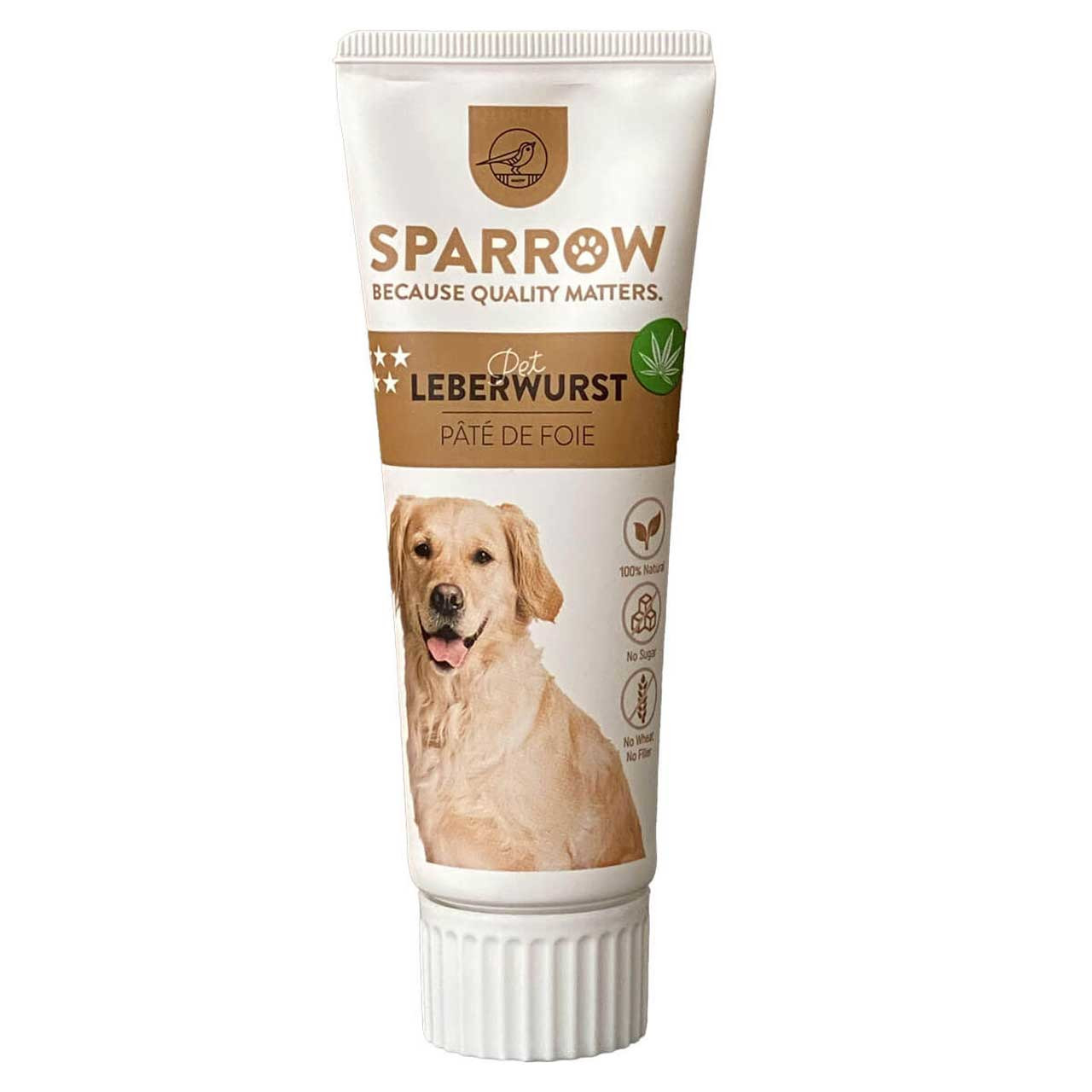 SPARROW Pet Leberwurst für Hunde, 100 % natürliche Zutaten, ohne Zucker, Weizen & Füllstoffe, 75 g.