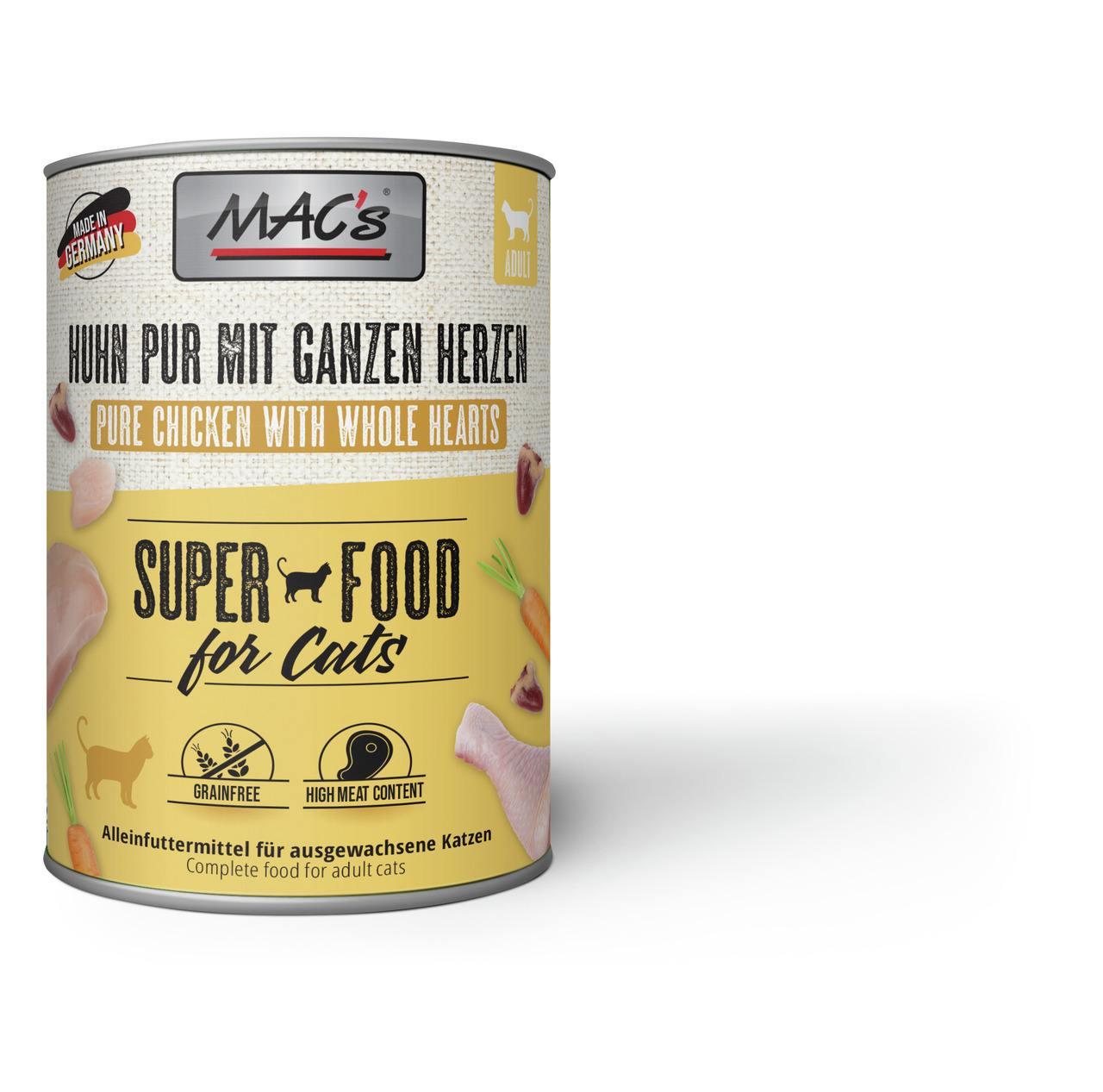 MAC's Katzenfutter Huhn pur m. ganzen Herzen, Alleinfutter f. ausgew. Katzen, getreidefrei, hoher Fleischanteil, 400 g.