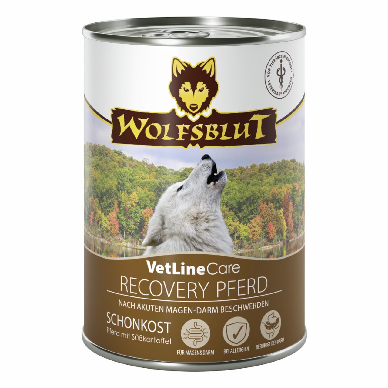 Wolfsblut VetLine Care Recovery Pferd, Schonkost f. Hunde m. empfindl. Magen-Darm, Geschm.: Pferd+Süßkartoffel, 395 g.