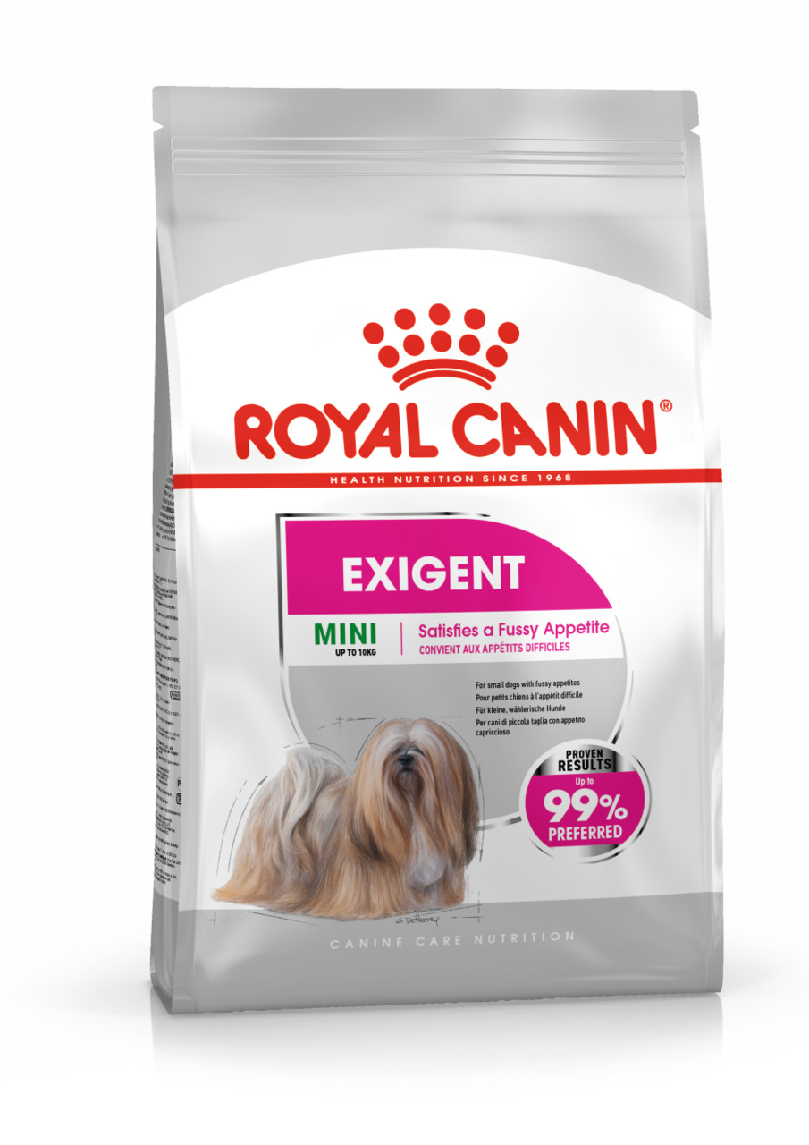 ROYAL CANIN Exigent Mini, Hundefutter für kleine wählerische Hunde bis 10 kg, abgestimmte Geschmacksrichtung, Menge nicht sichtbar.