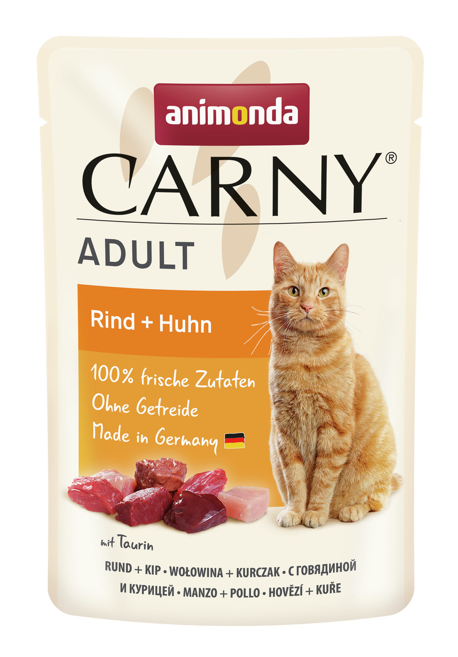 Animonda Carny Adult Katzenfutter, Rind & Huhn, für ausgewachsene Katzen, 100% frische Zutaten, ohne Getreide, Made in Germany.
