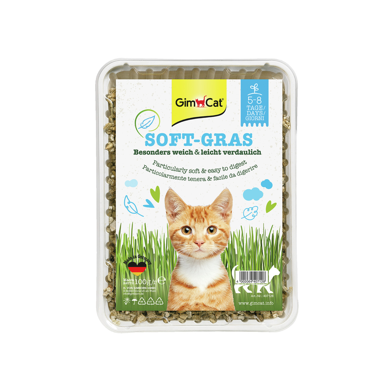 GimCat Soft-Gras, 100 g, für Katzen, unterstützt Verdauung, besonders weich & leicht verdaulich, in transparenter Verpackung.