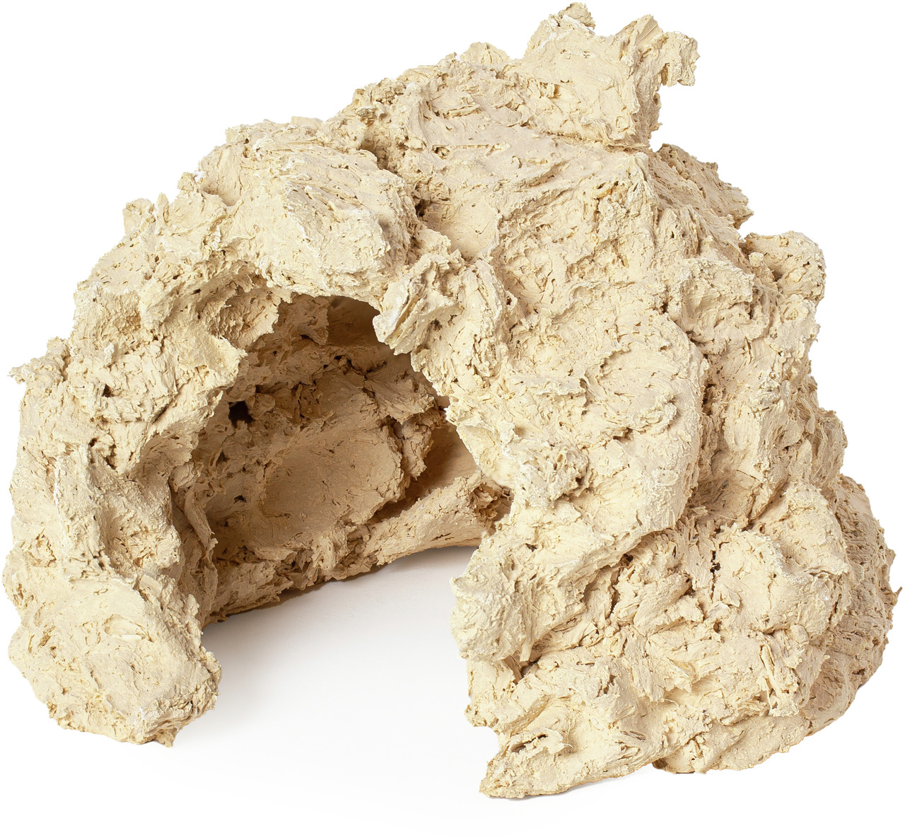 Das Bild zeigt die ARKA MyReef-Rock Höhle, ein naturgetreues Dekorationselement für Aquarien. Die beige Struktur imitiert realistisch eine Felsenhöhle und bietet Fischen und anderen Aquarienbewohnern einen sicheren Rückzugsort. Geeignet für Süß- und Meerw