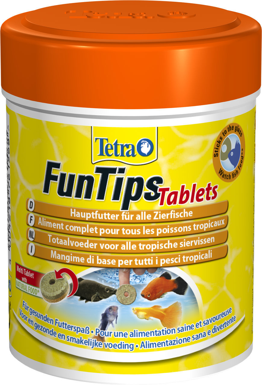 Tetra FunTips Tablets, Hauptfutter für Zierfische, gesunde Ernährung, haftend an Scheibe, 75 Tabletten, schmackhaft.