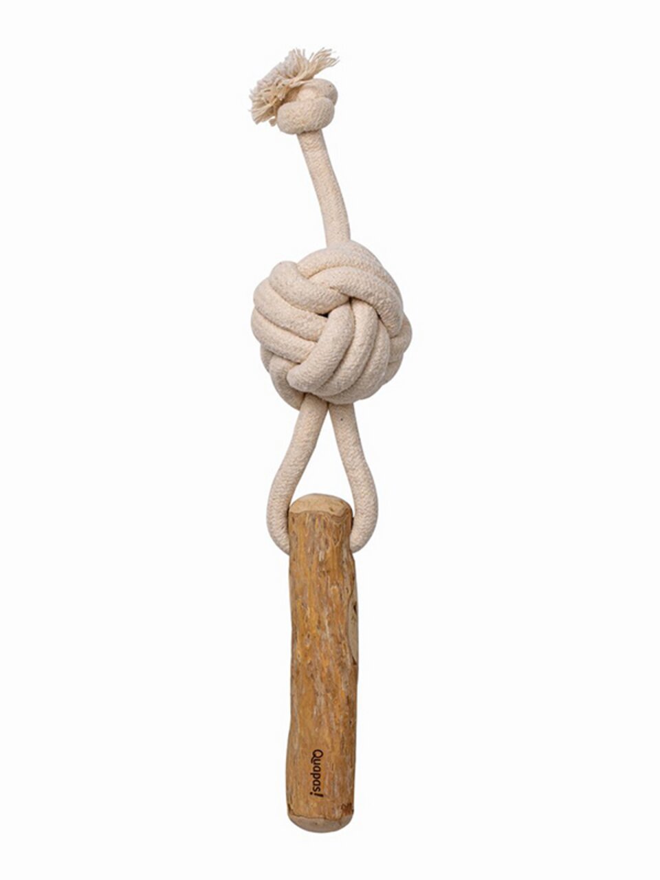 Quapas Hundespielzeug: Holzgriff & Baumwollseil mit Knoten, für alle Hunde, Zahnpflege, Kau-/Zerrspiele, langlebig.