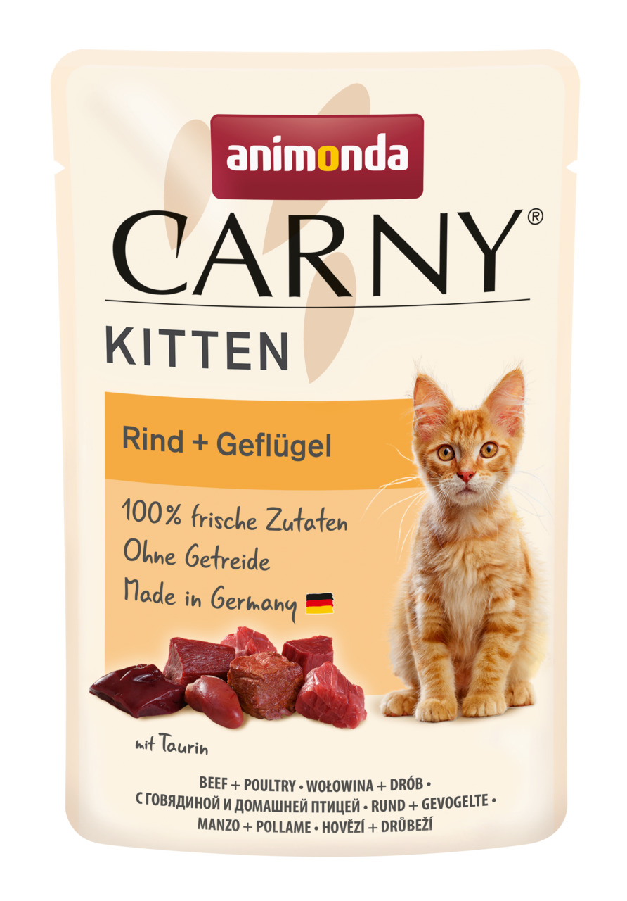 Sparpaket 24 x 85 g Animonda Carny Kitten Rind + Geflügel Katzen Nassfutter