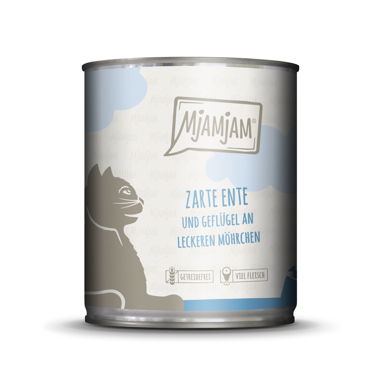 MjAMjAM Katzenfutter "Zarte Ente & Geflügel an Möhrchen", getreidefrei, viel Fleisch, 400 g.