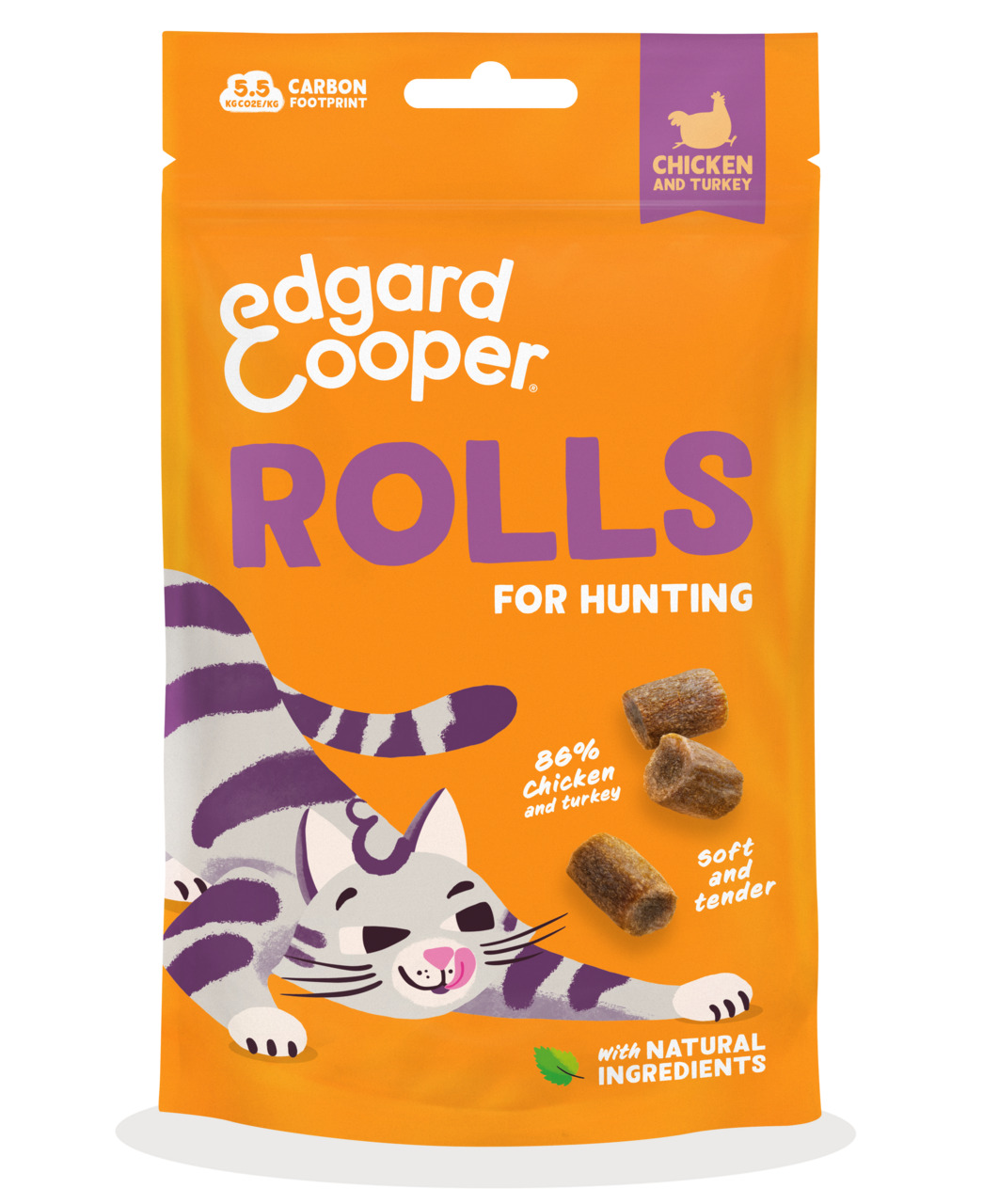Edgard & Cooper Rolls for Hunting: Katzensnacks mit 86 % Huhn & Truthahn, 50 g, natürliche Zutaten, weiche & zarte Konsistenz.