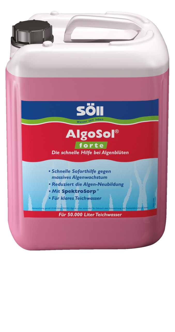 Söll AlgoSol forte, 5 L, für Teichwasser, gegen Algenwachstum, mit SpektroSorp®, für bis zu 50.000 L, klares Wasser.