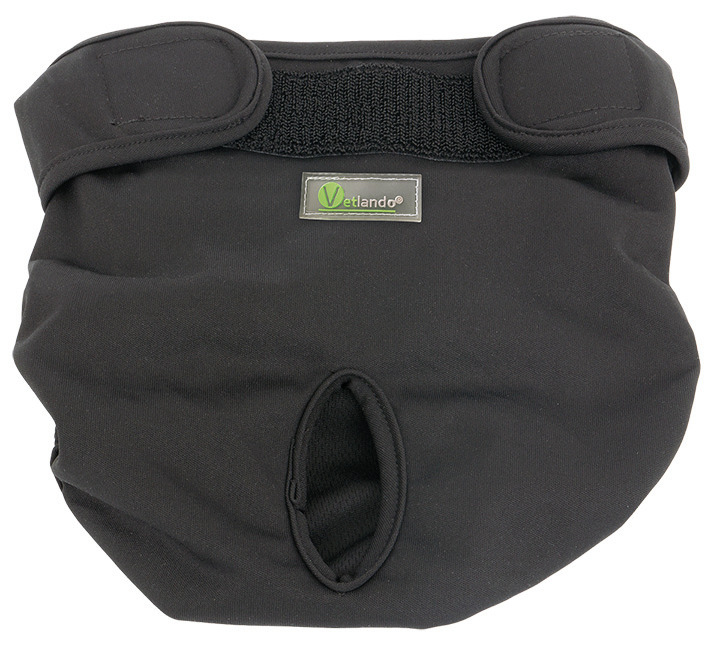 Vetlando Hundewindel, schwarz, für inkontinente Hunde/läufige Hündinnen, atmungsaktiv, elastischer Bund, Klettverschluss.