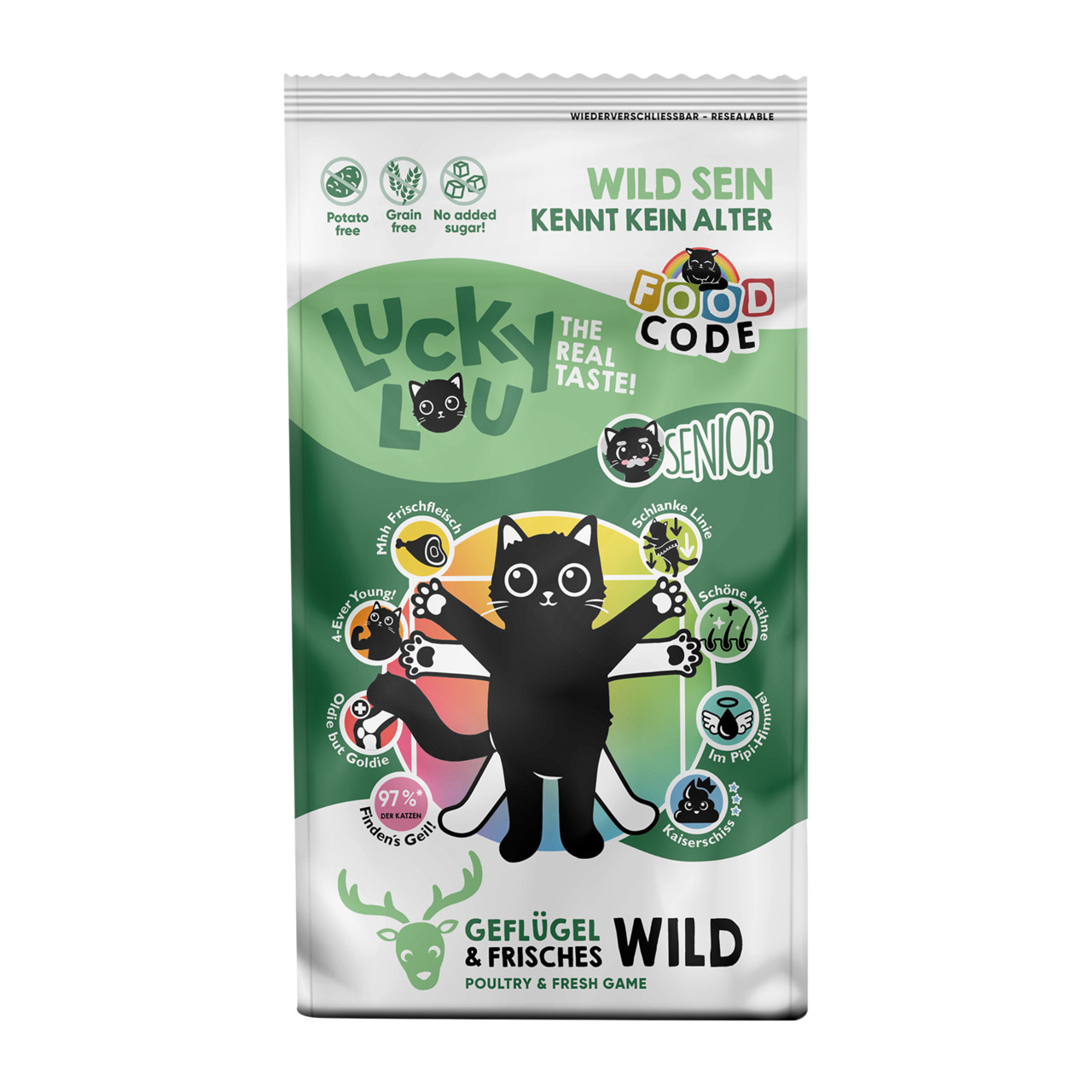 Lucky Lou Katzenfutter, 1 kg, hochwertige Mahlzeit, schmackhaft, ausgewogene Ernährung, für ein gesundes & glückliches Katzenleben.