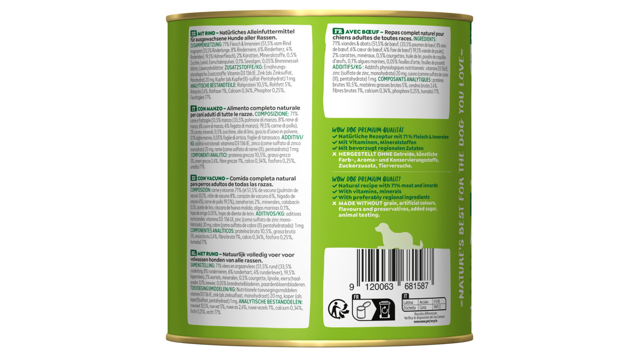 WOW Adult Rind mit Karotten 800g Dose Hundenassfutter