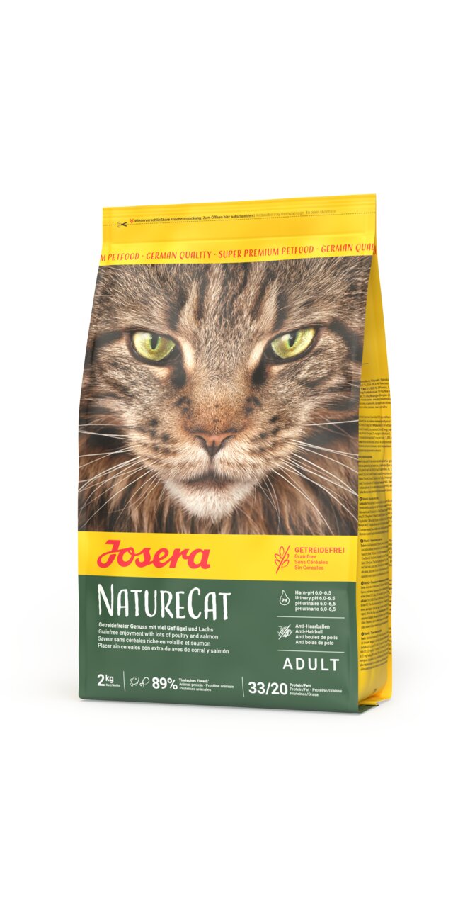 Josera NatureCat Katzentrockenfutter für adulte Katzen, Geflügel und Lachs, getreidefrei, 2 kg, 89 % tierisches Protein