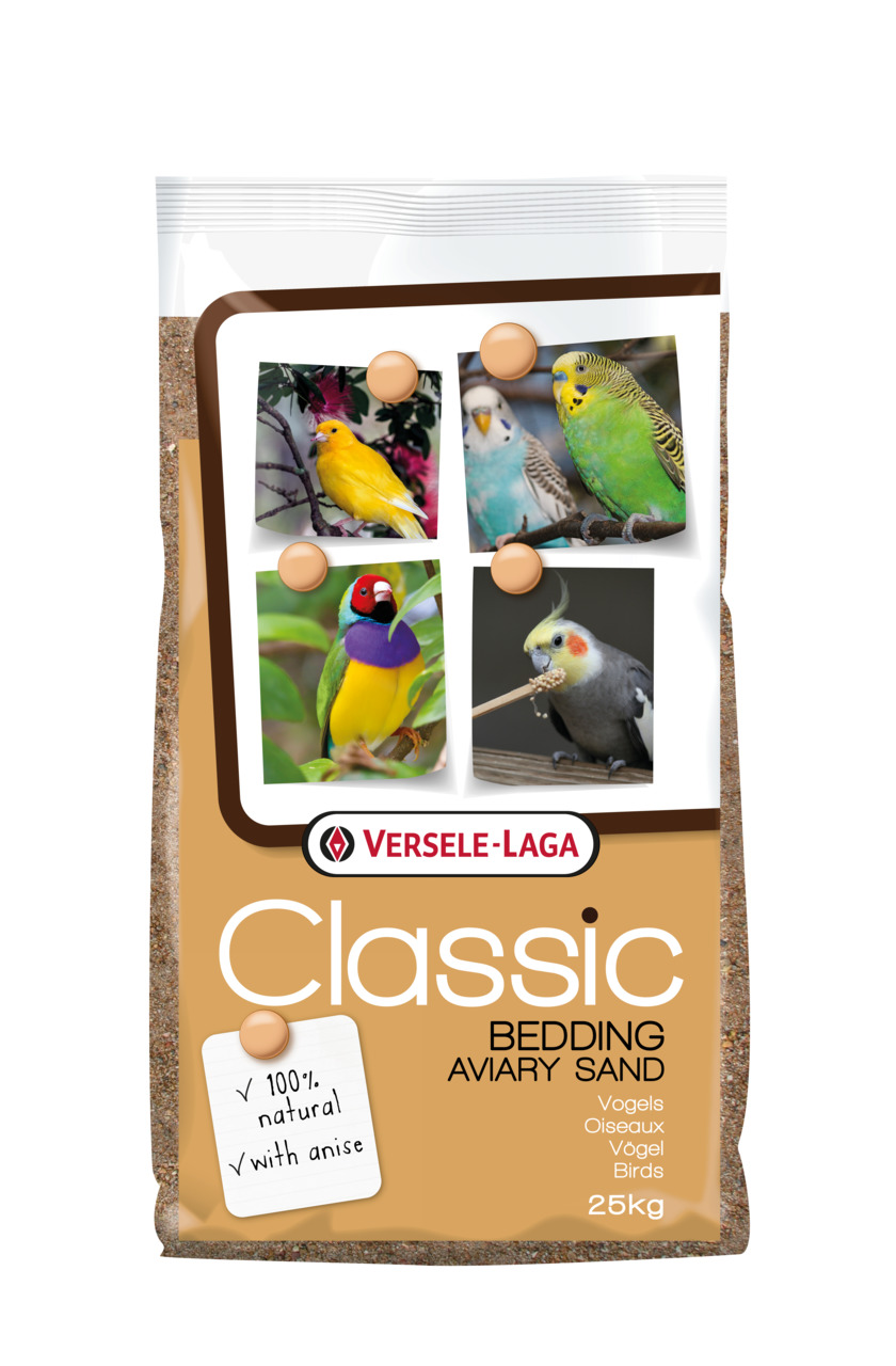 Versele-Laga Classic Bedding Aviary Sand, Vogelsand mit Anis, 100 % natürlich, für Vogelhalter, 25 kg.
