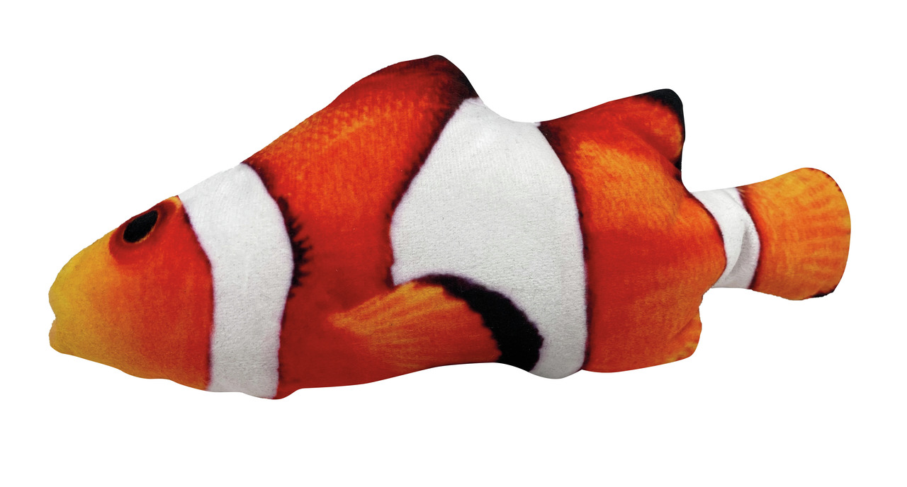 Aumüller Katzenspielzeug Clownfisch, für Katzen jeden Alters, Baldrian & Dinkelspelz, lebendige Farben, ca. 20 cm.