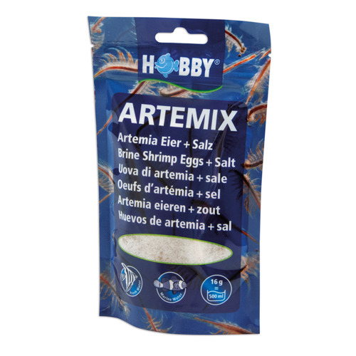 HOBBY Artemix: Artemia-Eier+Salz, für Aquarienbesitzer, Fische+Garnelen, 16 g, reicht für 500 ml Wasser.