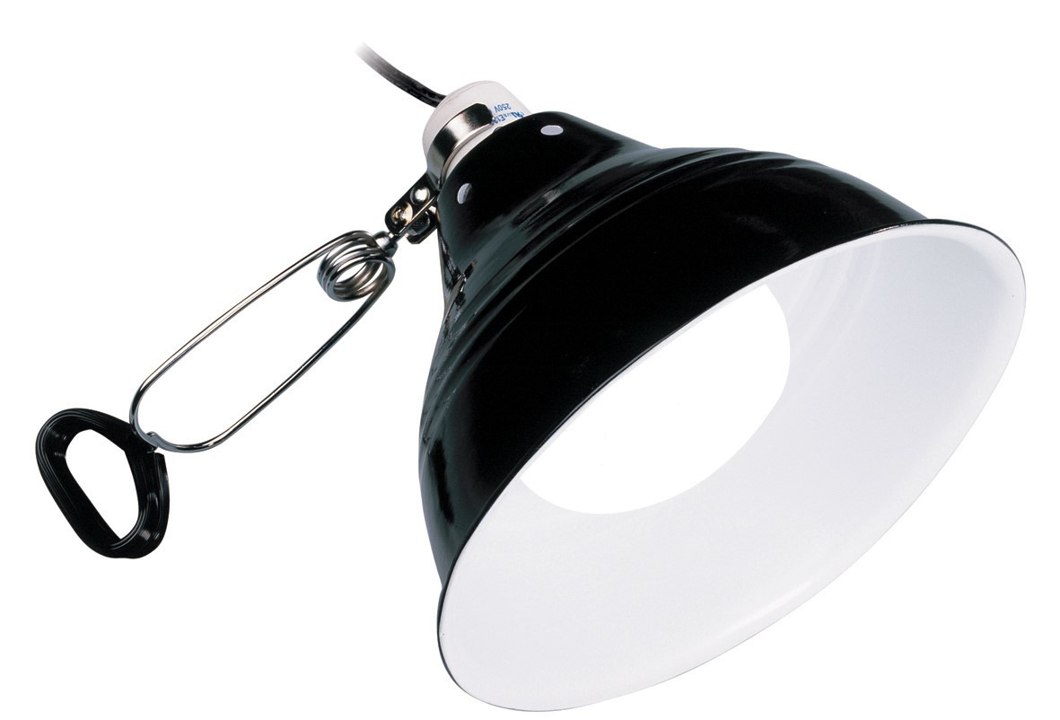 Exo Terra Lampenfassung, Terrarienbeleuchtung, glänzend, Reflektor weiß, Metallclip+Haken, für Reptilien, optimale Licht+Wärme.