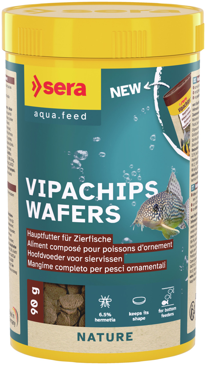 sera Vipachips Wafers, 90 g, Hauptfutter für bodenfressende Zierfische, formstabil, mit 6,5 % Hermetia, für Aquarienbesitzer.