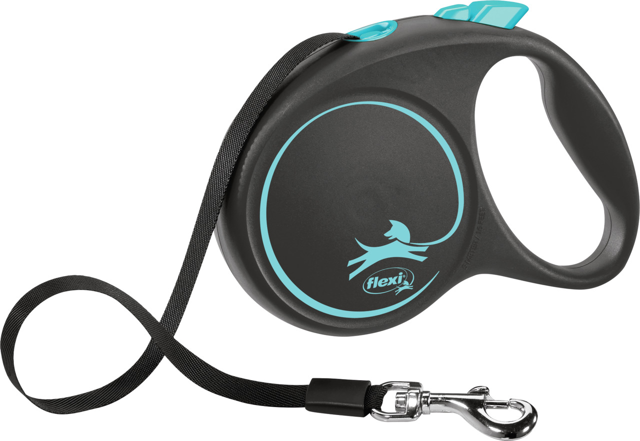 Flexi New Classic Hundeleine, schwarz-türkis, ausziehbar (5m), ergonom. Griff, stabiler Karabiner, für Hunde.