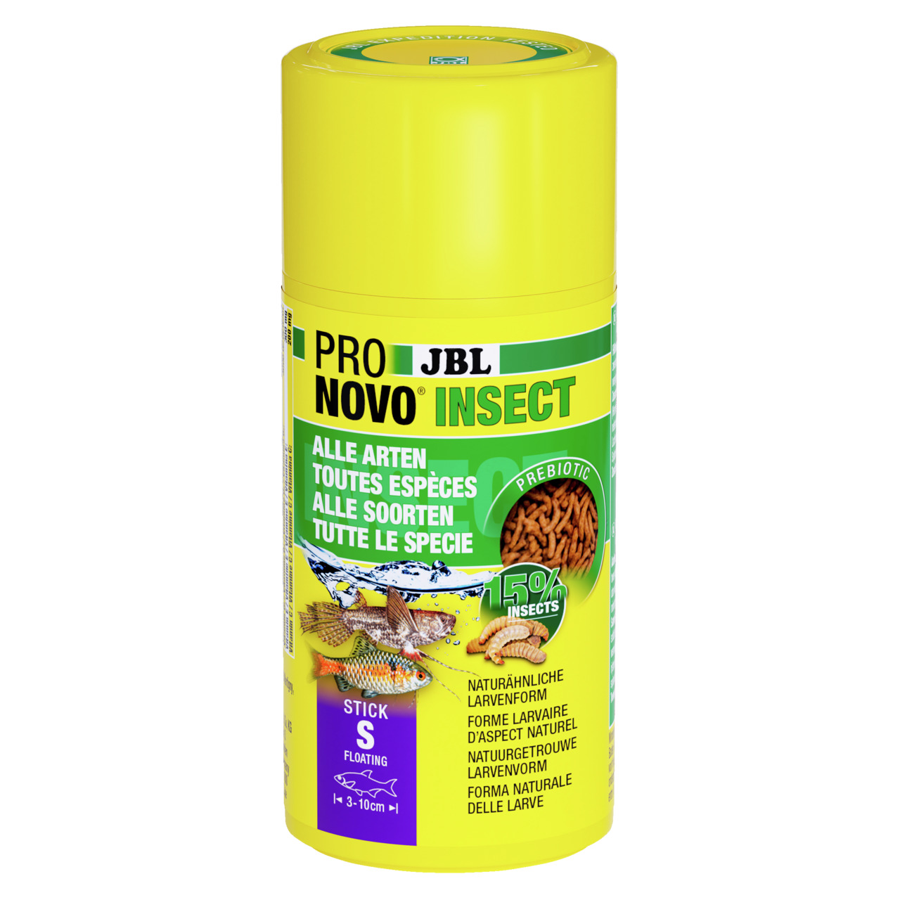 JBL Pro Novo Insect, Fischfutter-Sticks für Zierfische (3-10 cm), 15 % Insekten, 100 ml, präbiotisch, gesunde Verdauung.