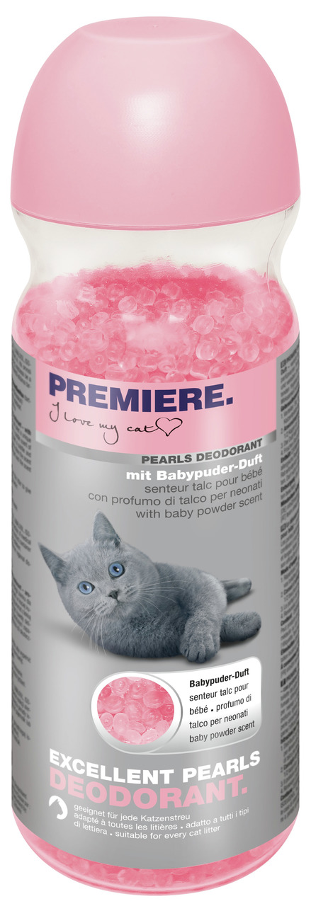 PREMIERE Excellent Pearls Deodorant, Babypuder-Duft, f. Katzenstreu, Katzenbesitzer, "Geeignet f. jede Katzenstreu".
