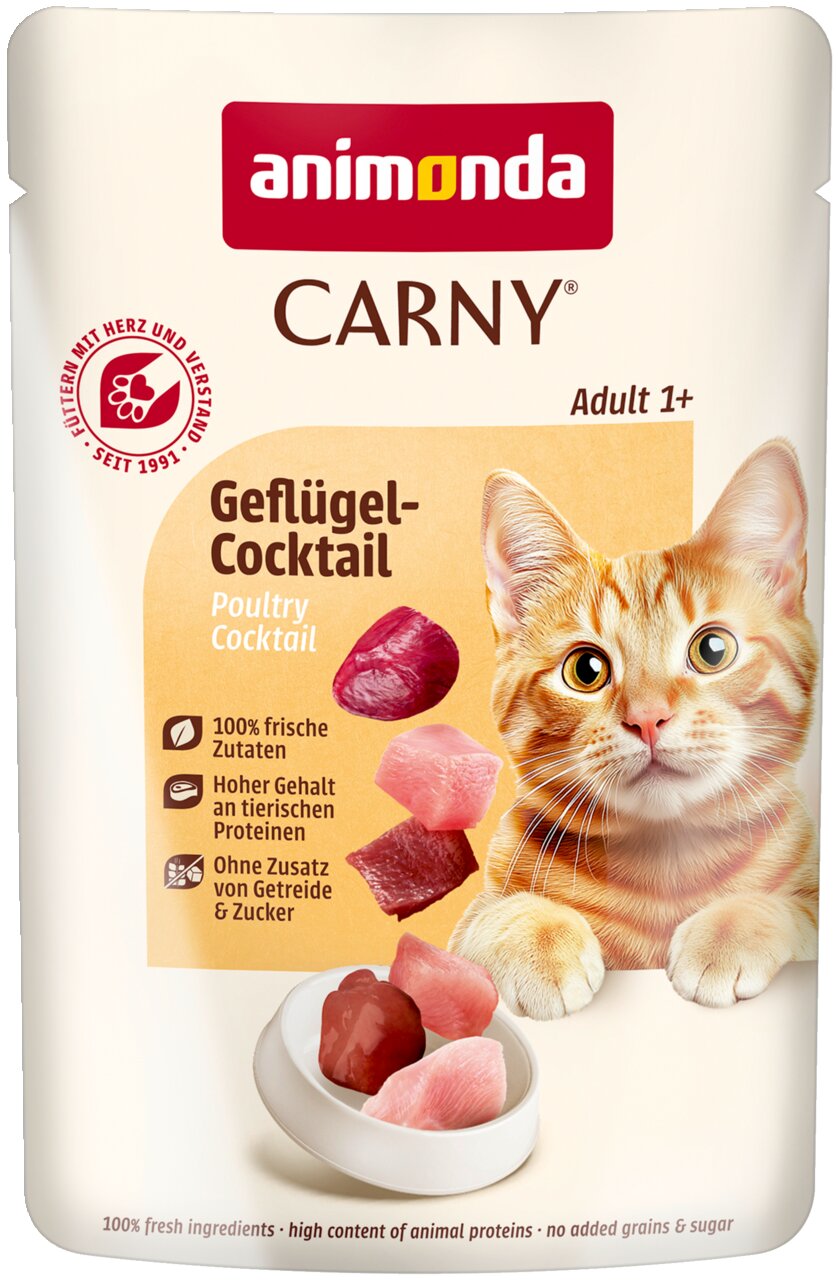 animonda Carny Adult 1+ Geflügel-Cocktail für erwachsene Katzen, mit Geflügel, ohne Getreide und Zucker, 85 g