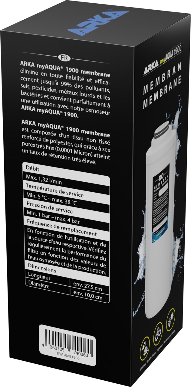 ARKA myAQUA 1900 Membran für Umkehrosmoseanlagen, Ersatzmembran zur Wasserfilterung, für Aquaristik, 1 Stück.