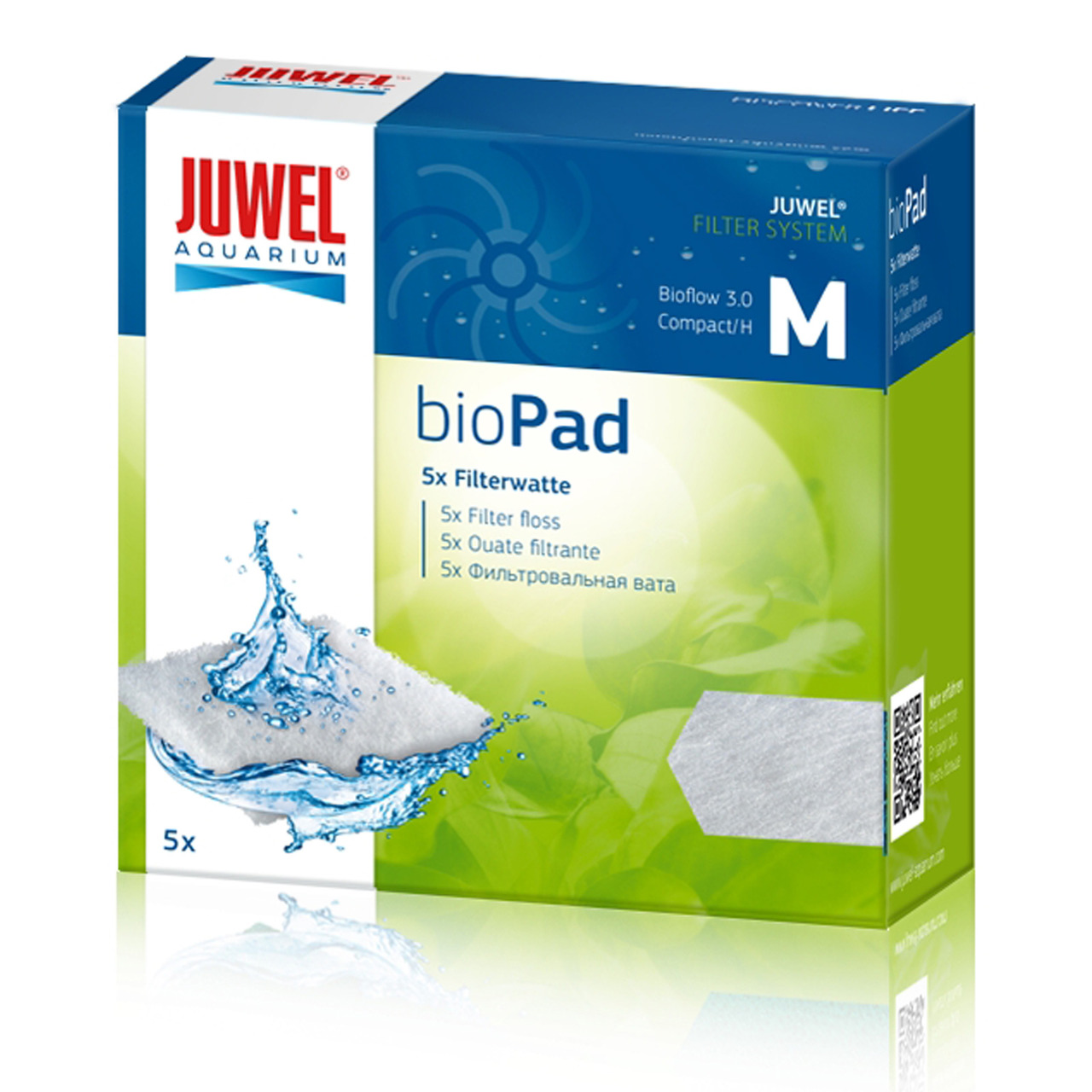 JUWEL Aquarium JUWEL bioPad 5x Filterwatte, für Aquarien, Bioflow 3.0 Filtersystem Gr. M, grün-blaue Verpackung mit Watte & Tropfen.