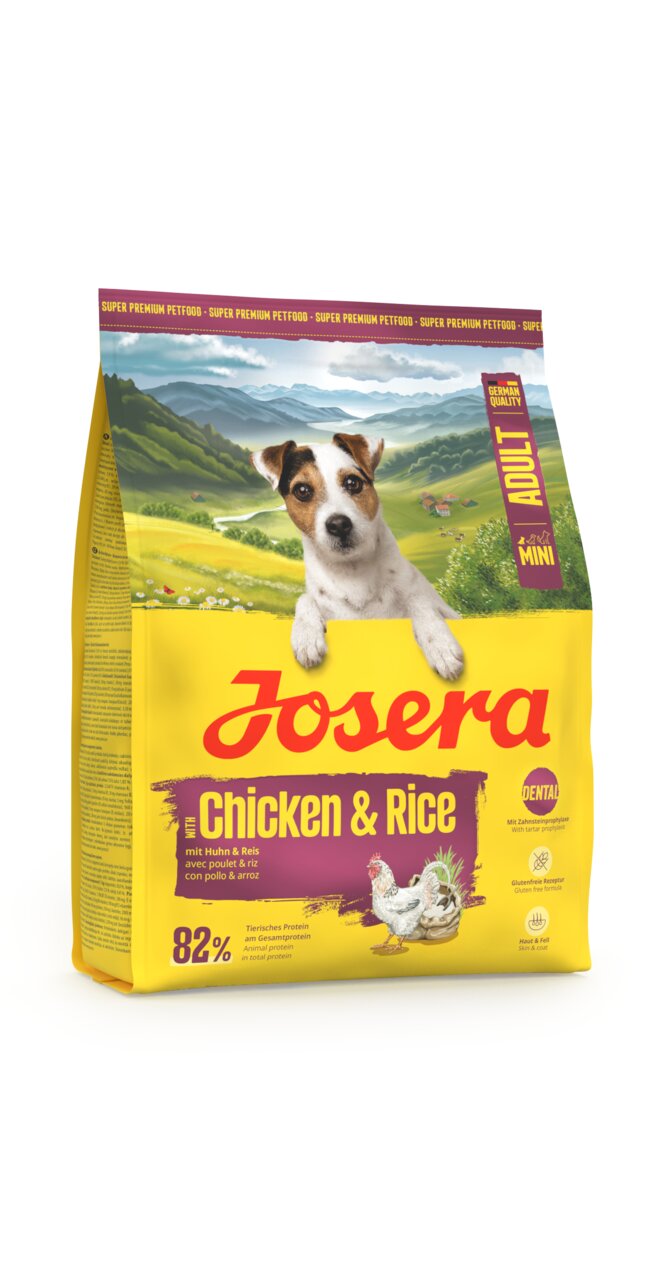 Josera Mini Adult Chicken & Rice Hundefutter für kleine Hunde, Huhn-Reis-Geschmack, zahnfreundlich, 4,5 kg.