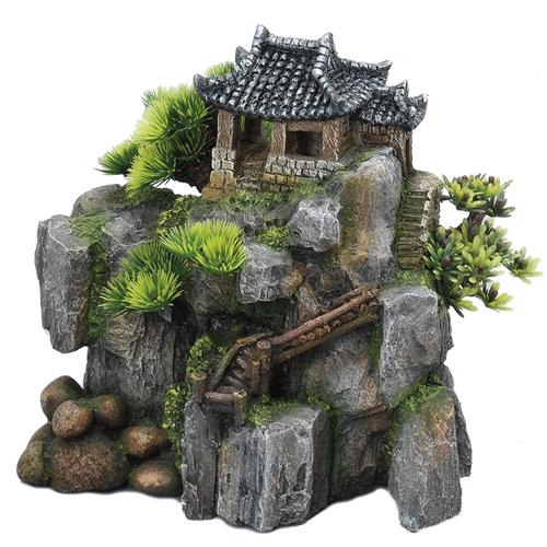AQUA DELLA Aquariumdeko, asiatische Pagode, mit künstl. Pflanzen-Moos, für Aquarienliebhaber, exotische Atmosphäre.