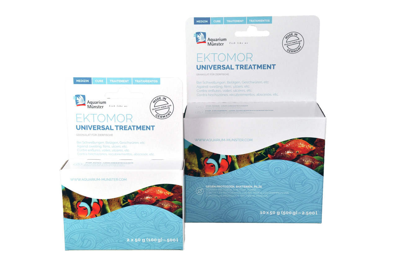 Aquarium Münster Ektomor Universal Treatment, Granulat f. Zierfische, gg. Schwellungen/Beläge/Geschwüre, 100 g (2x50 g), bis 500 l.