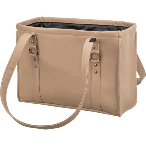 TRIXIE Tragetasche für kleine Hunde-Katzen, beige, strapazierfähig, schwarzes Innenfutter, 2 Trageriemen, Metallringe, komfortabel.