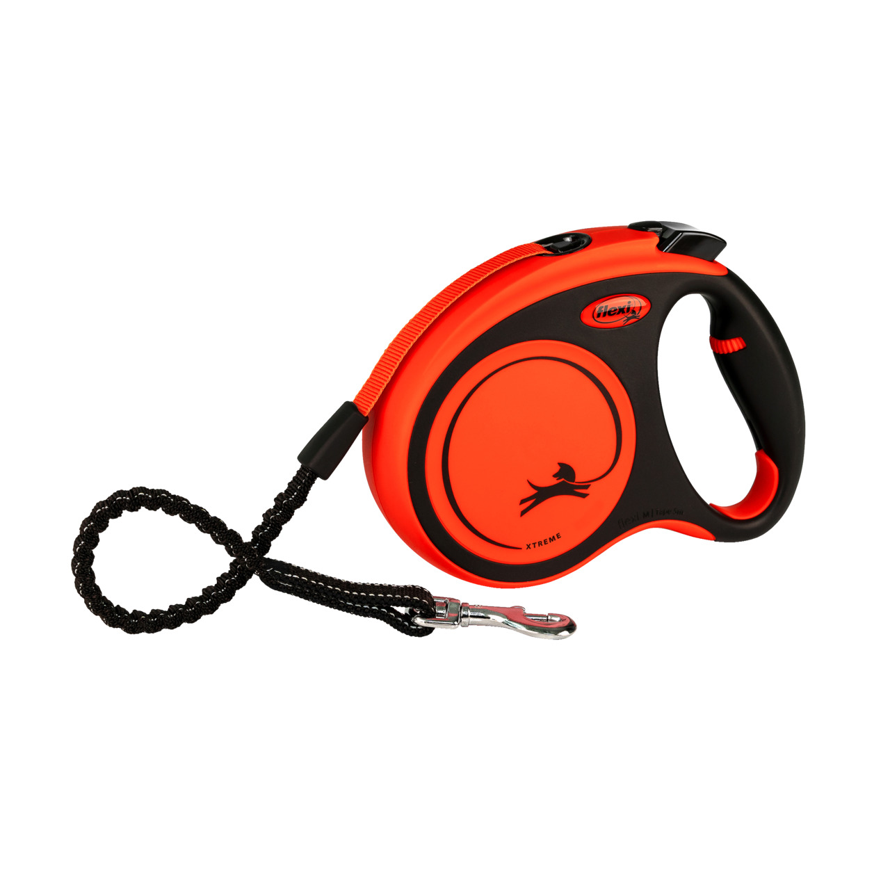 Flexi Xtreme Hundeleine, Orange/Schwarz, ergonom. Griff, robuste geflochtene Schnur, Metallkarabiner, für aktive Hundehalter.