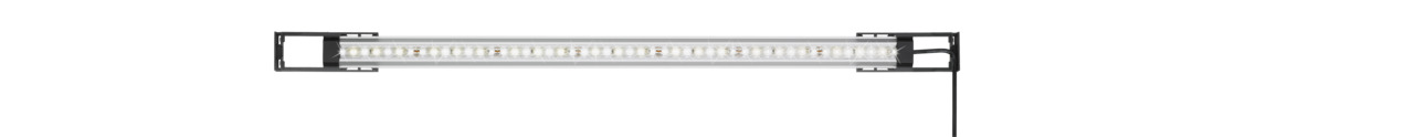 Das Bild zeigt die EHEIM powerLED+ Fresh daylight, eine LED-Beleuchtung für Aquarien. Sie ist speziell für Süßwasseraquarien konzipiert und sorgt für eine natürliche Tageslichtsimulation. Die schlanke, silberne Leuchte mit schwarzer Halterung bietet eine 