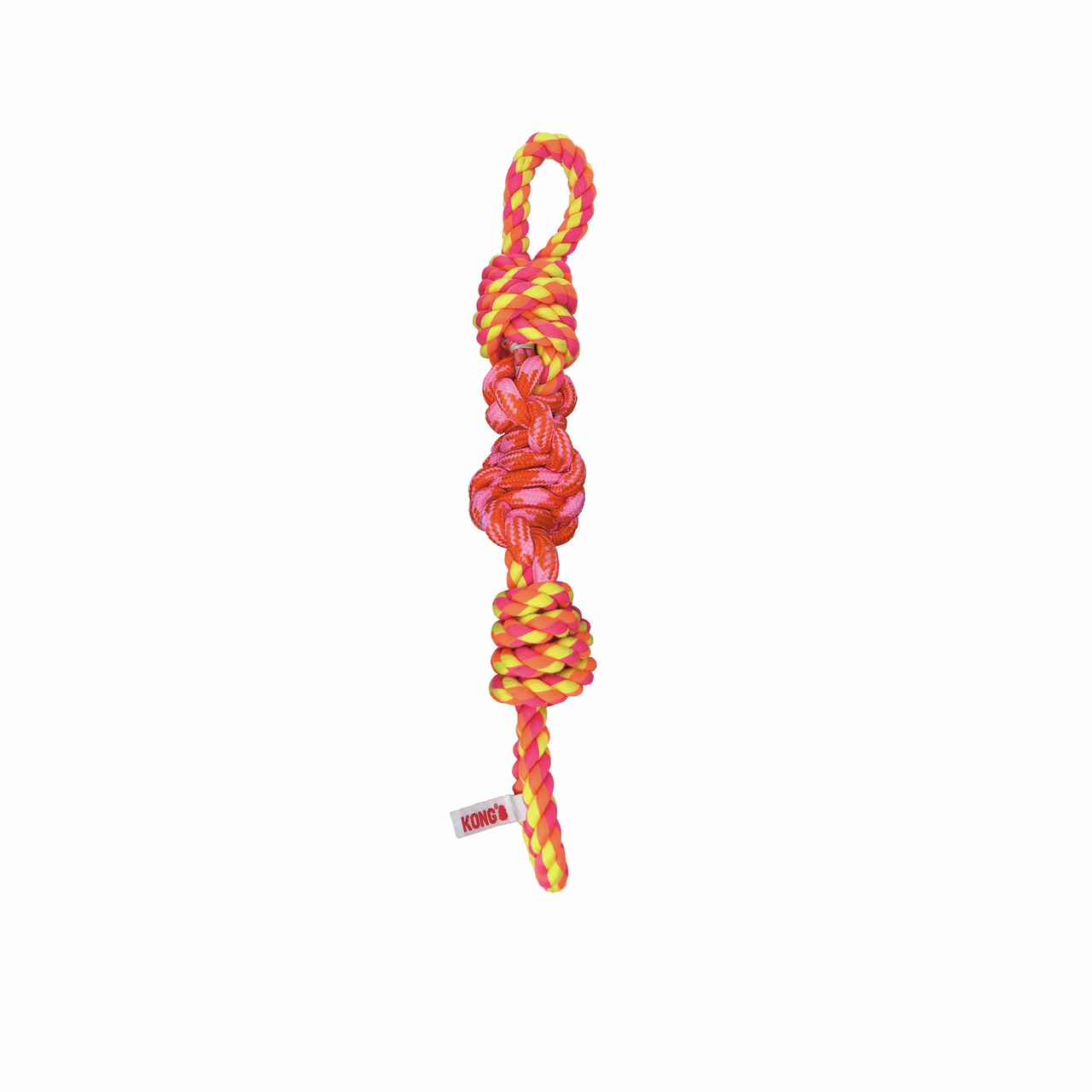 KONG Rope Knot, Hundespielzeug, Rot-Gelb, robustes Seil, fördert Zahnpflege, ideal für Zerr--Wurfspiele, langanhaltender Spielspaß.